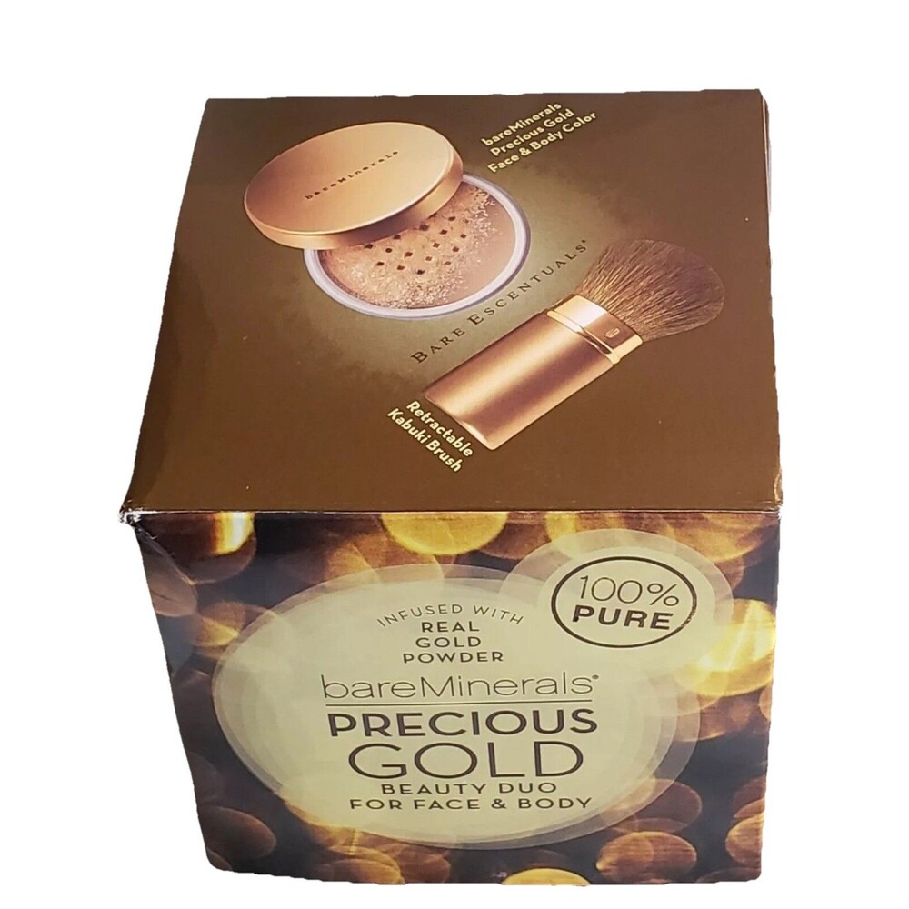 i.d. bareMinerals PRECIOUS GOLD Duo Face & Body Color 0.5 oz /15 g & Brush NIB